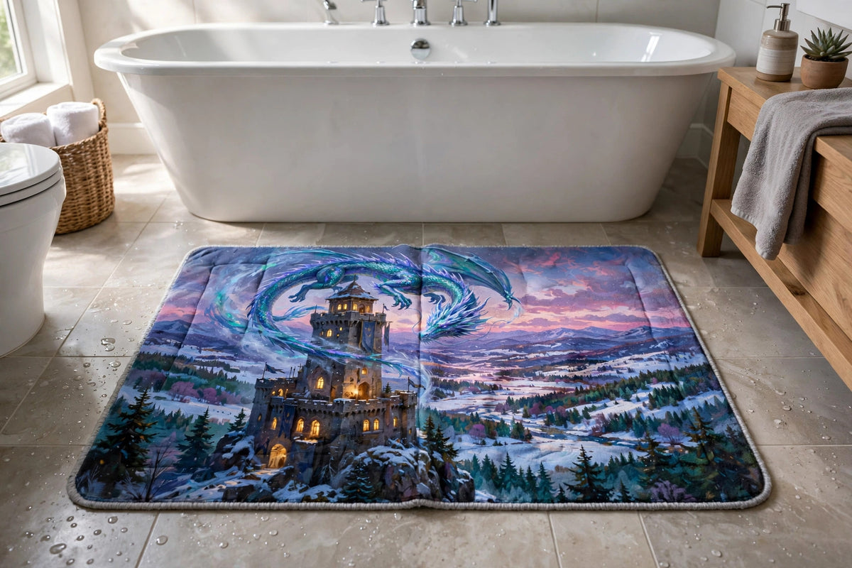 Winter 2026 — Bath Mat (Frost Dragon) — lifestyle photo