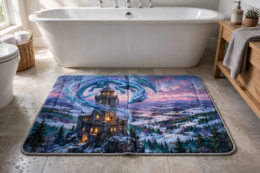 Winter 2026 — Bath Mat (Frost Dragon) — lifestyle photo
