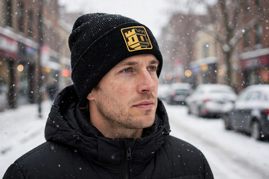 Winter 2026 — Tower Patch Beanie (Blizzard Fortress) — lifestyle photo
